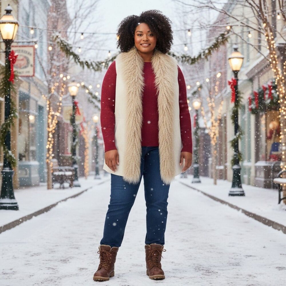 NWT Stunning Via Accenti Suede Vest Wool Fur Trim Luxe Jacket Plus Size 20W Boho